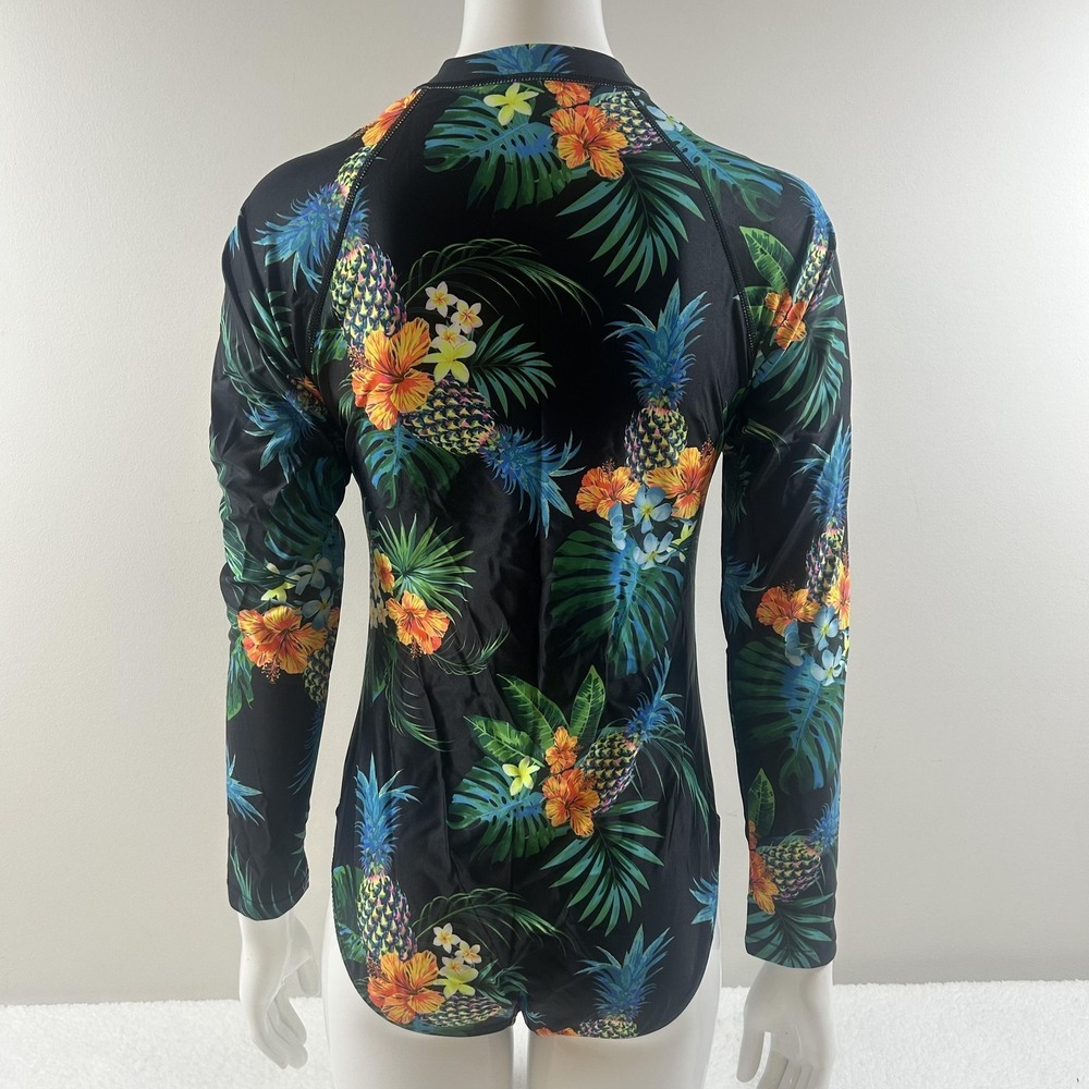 Daci Rash Guard Swimsuit Womens Medium Tropical Floral One Piece Long Sleeve - Picture 3 of 10